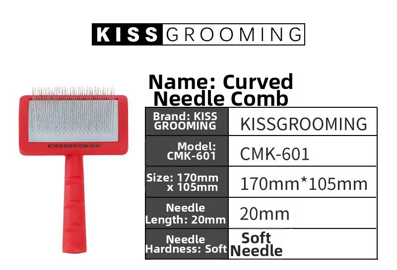 KISS zakrivljena igličasta češalj za mačke i pse — uklanjanje dlake i razmrsivanje čvorova