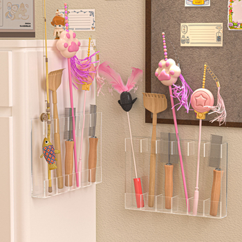 Sienas uzstādāms uzglabāšanas organizators kaķu rotaļlietām un piederumiem — bez urbšanas; PET materiāls; taisnstūra forma; mūsdienīgs minimālisma stils; uzglabāšana un organizēšana.