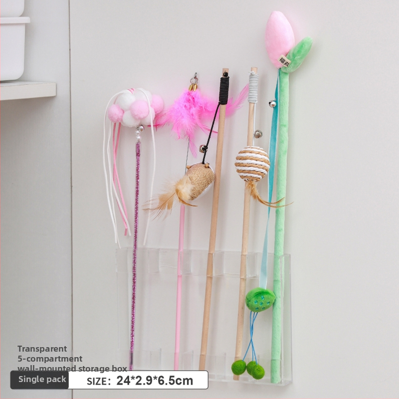 Sienas uzstādāms uzglabāšanas organizators kaķu rotaļlietām un piederumiem — bez urbšanas; PET materiāls; taisnstūra forma; mūsdienīgs minimālisma stils; uzglabāšana un organizēšana.