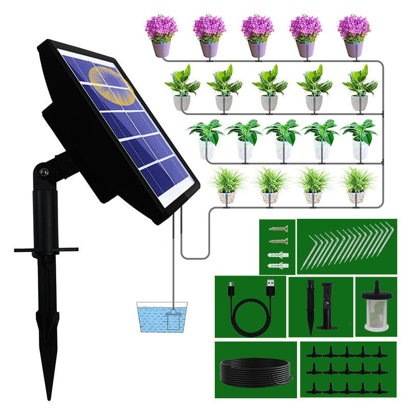 Solarna pumpa za navodnjavanje posuda, automatski kapljični set s cijevima protiv povratnog toka, PVC, 2000 mAh