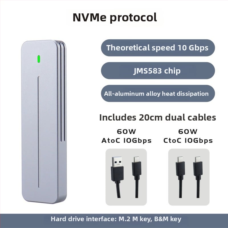 M.2 NVMe väliskorpus – JMS583, USB 3.2 Gen2 10Gbps, alumiiniumsegu, toetab kuni 4TB
