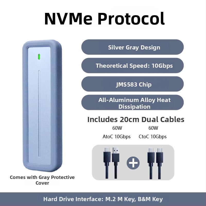 M.2 NVMe väliskorpus – JMS583, USB 3.2 Gen2 10Gbps, alumiiniumsegu, toetab kuni 4TB