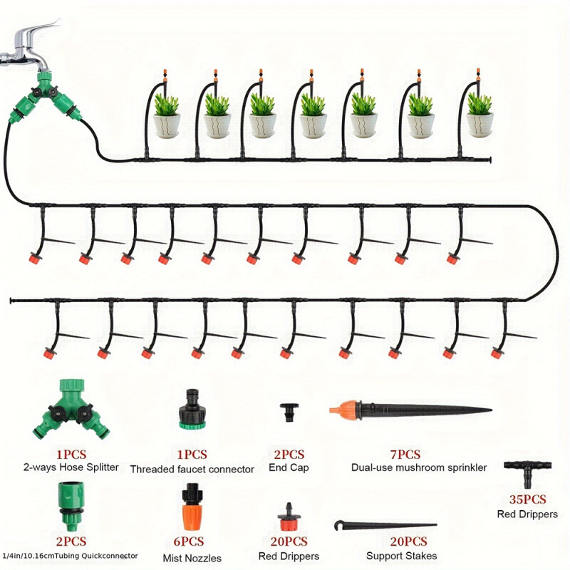 Set de irigații prin picurare pentru grădină, 40 m lungime, udare automată micro, conectare rapidă, duză de pulverizare
