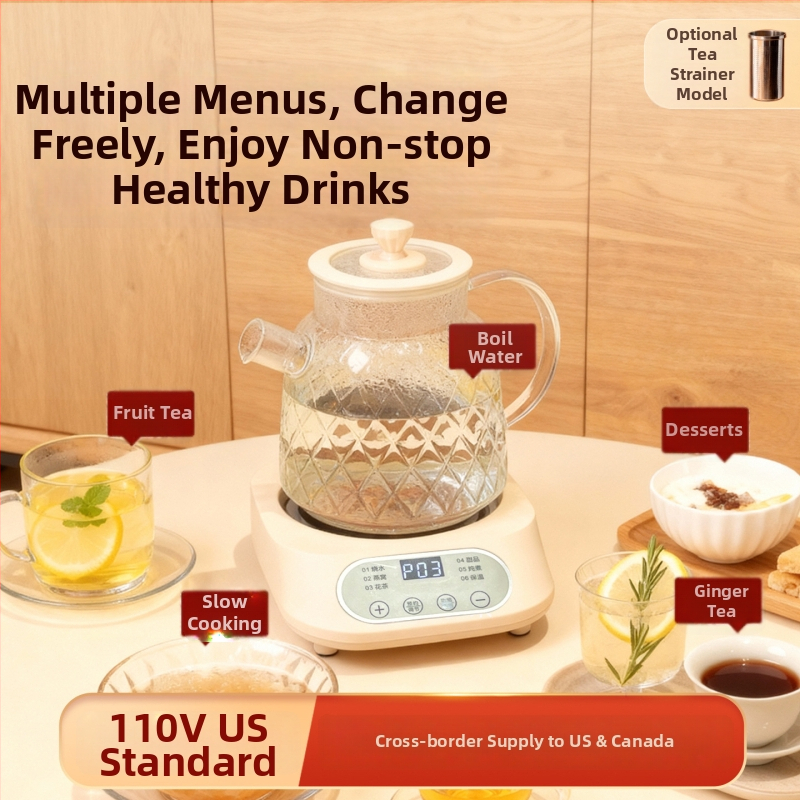 Stikla veselības tējas kanna, 220V, 500W, mikroprocesora vadība (BG-A1)