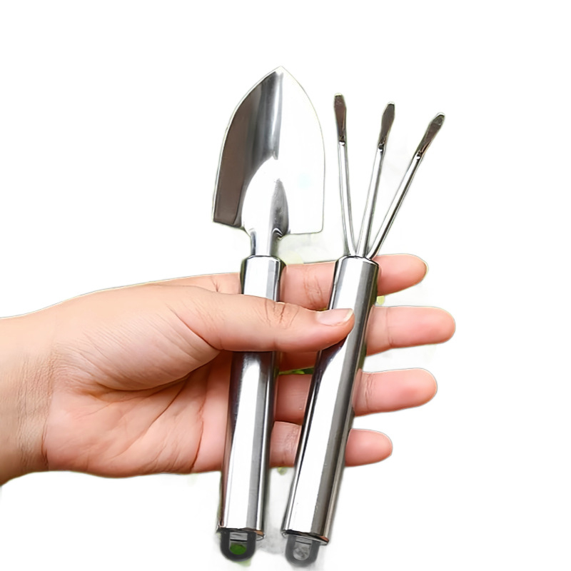 Mini set de instrumente de grădină: lopată și greblă mică, oțel inoxidabil, pentru uz casnic (Material: Oțel inoxidabil; Utilizare: Casnic; Include: lopată + greblă mică)