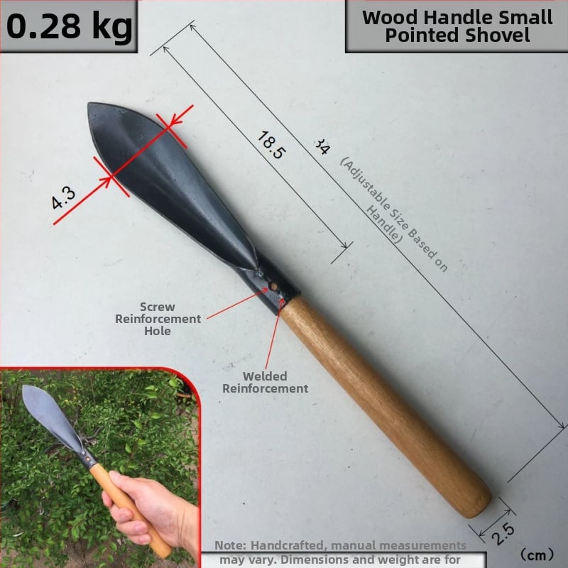 Лопата с дървена дръжка и нож от инструментална стомана; глава 150 g; за градина и засаждане, земеделие