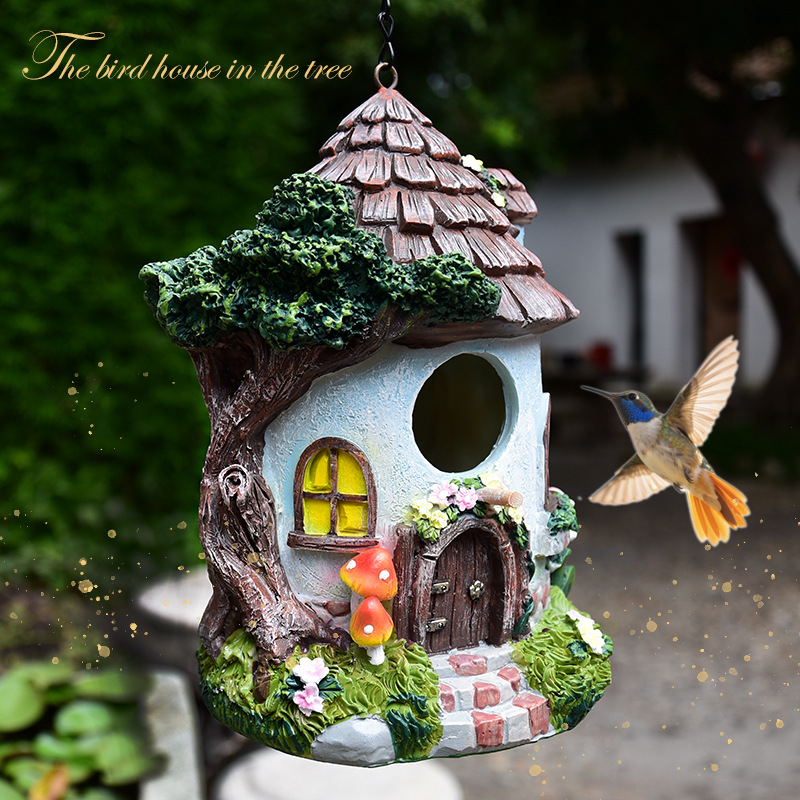 Ornament din rășină în formă de cuib de păsări pentru grădină în aer liber – decor cu temă copac, accent creativ pentru casă