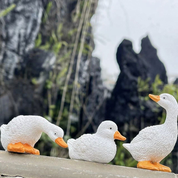 Figurine din rășină pentru grădină – set cu pui de rață și trei gâște, stil pastoral, ambalaj din carton