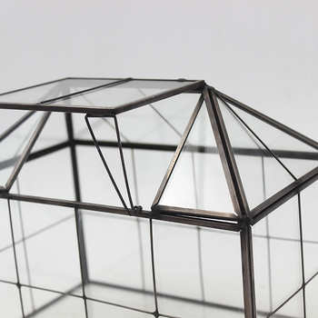 Vas geometric din sticlă pentru suculente, décor micro-peisaj, suprafață cu intarsie, ambalare din carton, imprimare logo disponibil