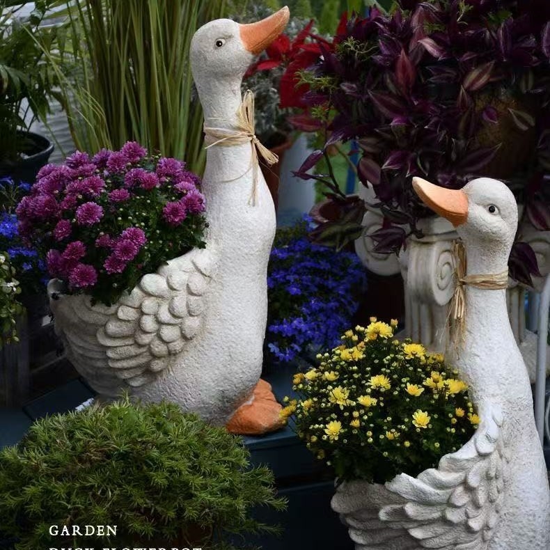 Ornament de grădină – rață desen animat din rășină, decor pentru ghiveci, stil pastoral, decor exterior