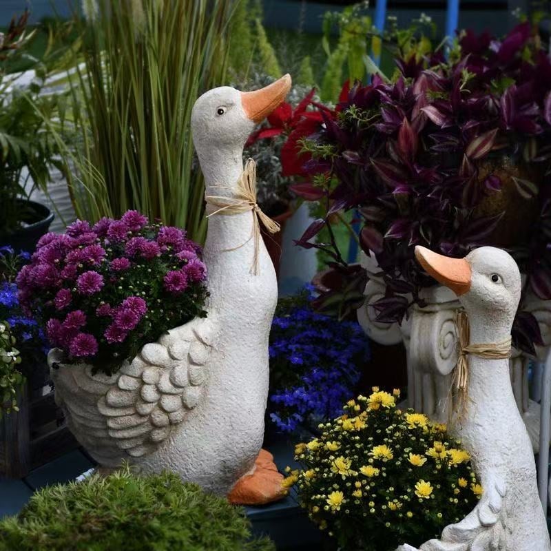 Ornament de grădină – rață desen animat din rășină, decor pentru ghiveci, stil pastoral, decor exterior