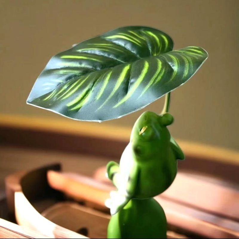 Decoratiune broscuță în formă de frunză, din rășină sintetică, stil desen animat, pentru mini peisaje de interior, balcon sau grădină