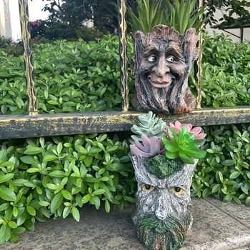 Ornament de trunchi de copac pentru grădină – bătrân amuzant, din rășină, stil modern minimalist, decor exterior