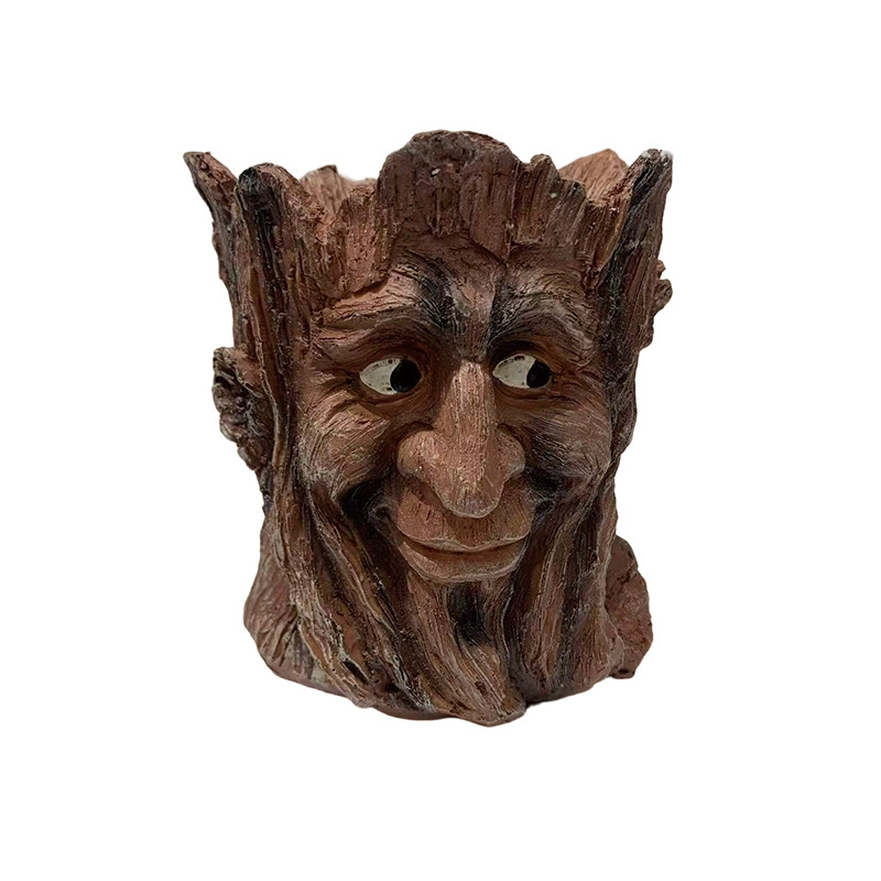 Ornament de trunchi de copac pentru grădină – bătrân amuzant, din rășină, stil modern minimalist, decor exterior