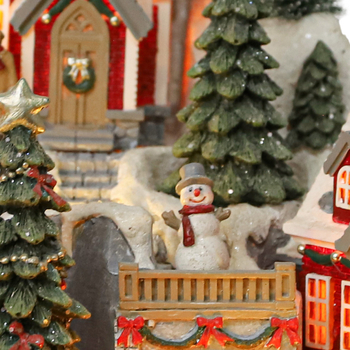 Decorațiune de birou: Scenă de Crăciun, iluminată, clopot muzical rotativ, din rășină