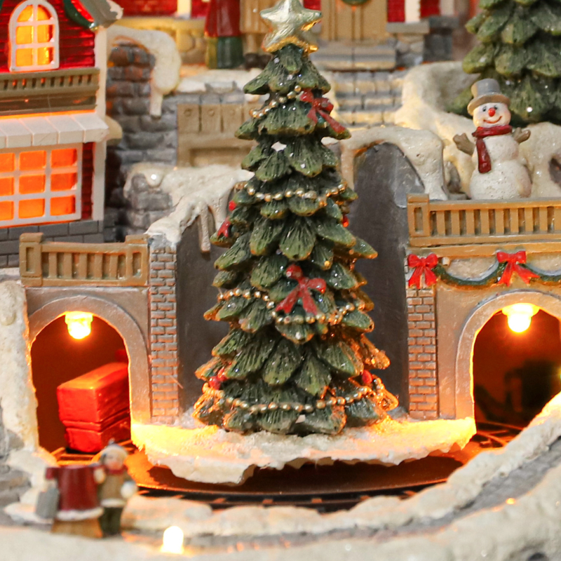 Decorațiune de birou: Scenă de Crăciun, iluminată, clopot muzical rotativ, din rășină