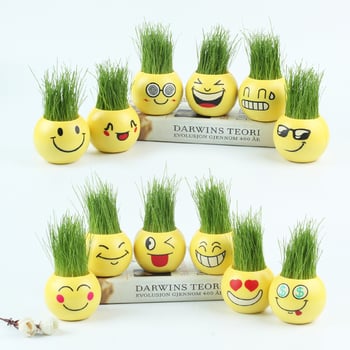 DIY fűfej porcelán mini cserepessel - mikrotáj dekorációs játék, ajándék