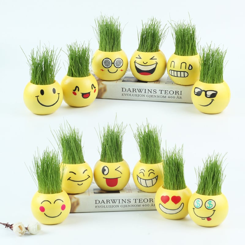 DIY fűfej porcelán mini cserepessel - mikrotáj dekorációs játék, ajándék