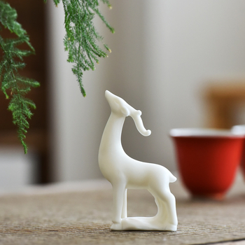 Keramička figura jelena za bonsai mikropejzaž, ručno izrađena, zen dekor za posude
