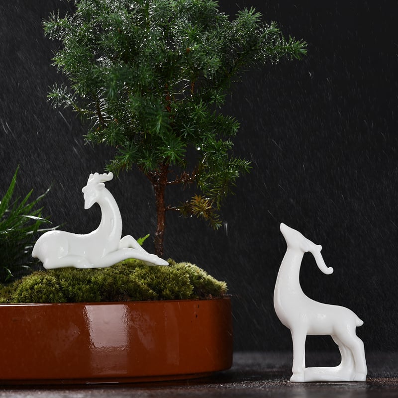 Keramička figura jelena za bonsai mikropejzaž, ručno izrađena, zen dekor za posude