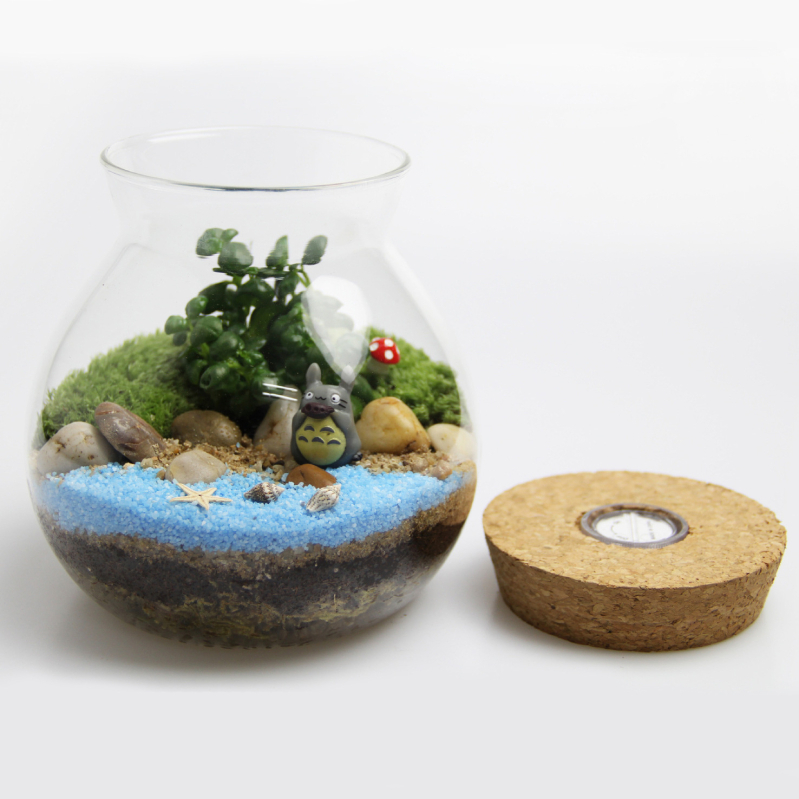 LED stikla mini ainavas pudelī ar vāciņu — borosilikāta stikls, Levana zīmols, kartona iepakojums, galda ekspozīcija, piemērots dāvanai