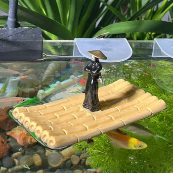 Akvarijska miniatura od smole: bambusovo plutajući čamac, pastoralni stil, mikro krajolik