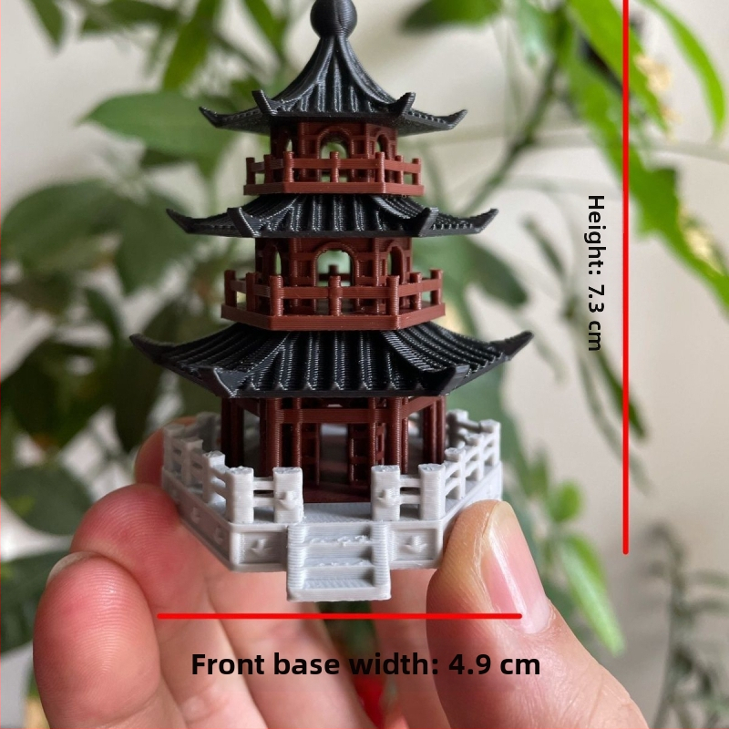 Stolný miniatúrny krajinný dekor s dávnou architektúrou, plastový 3D tlačený model