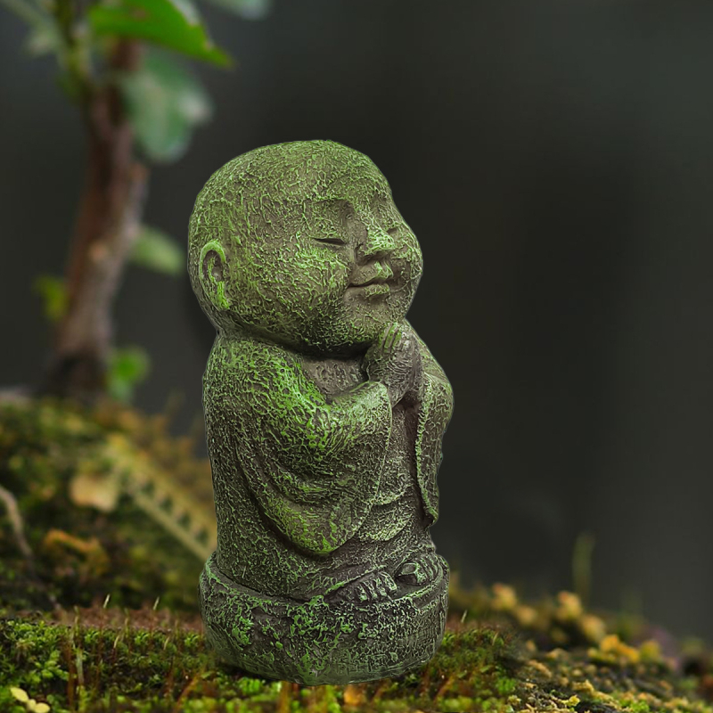Figura od smole Zen monah za stolnu dekoraciju i akvarij — Exhibition Art, cartoon stil, kartonsko pakiranje