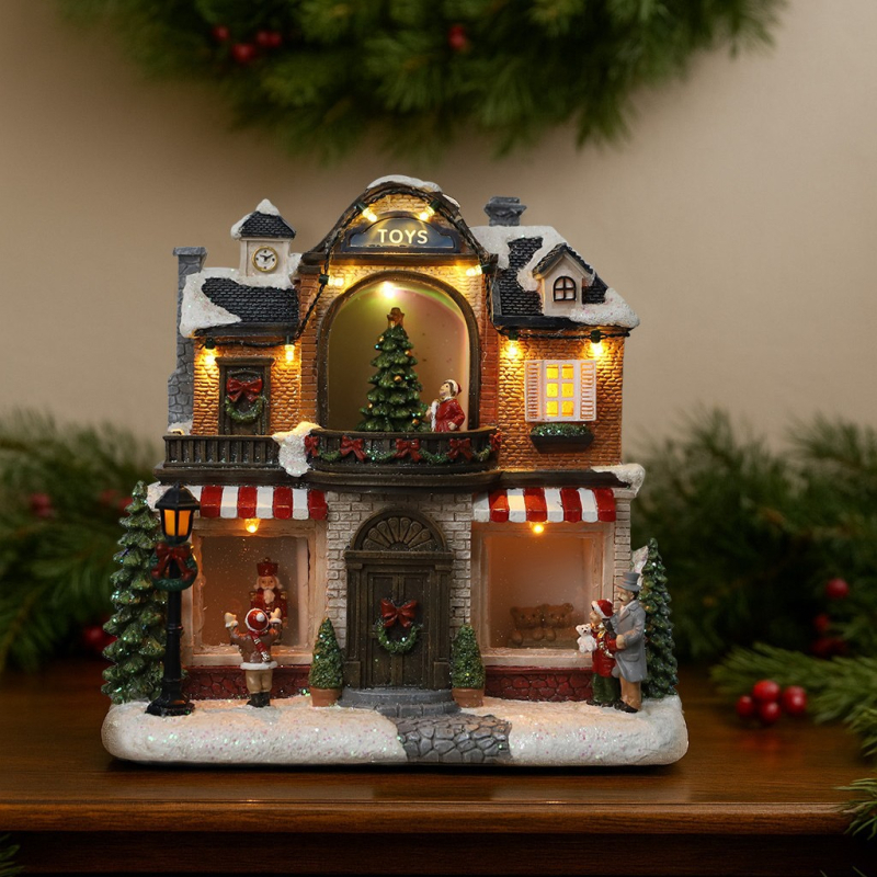 BeWei gyanta karácsonyi mini tájkép ház fénylő lámpával és zenélő haranggal – BV3310006R5