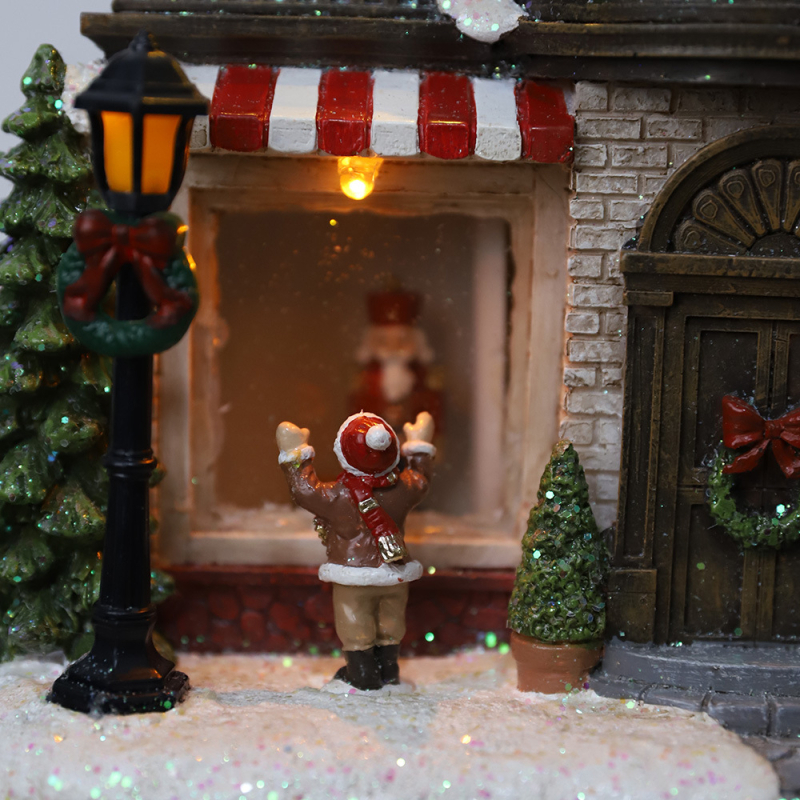 BeWei gyanta karácsonyi mini tájkép ház fénylő lámpával és zenélő haranggal – BV3310006R5