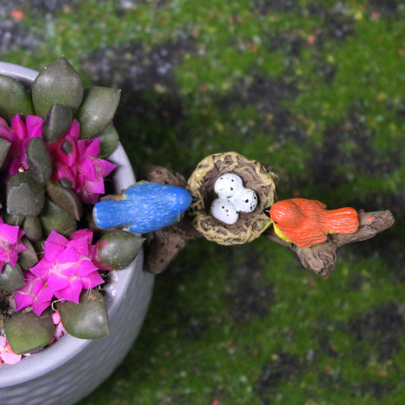 Műgyanta mini táj madár figurával, függő akváriumhoz, kerthez és bonsaihoz