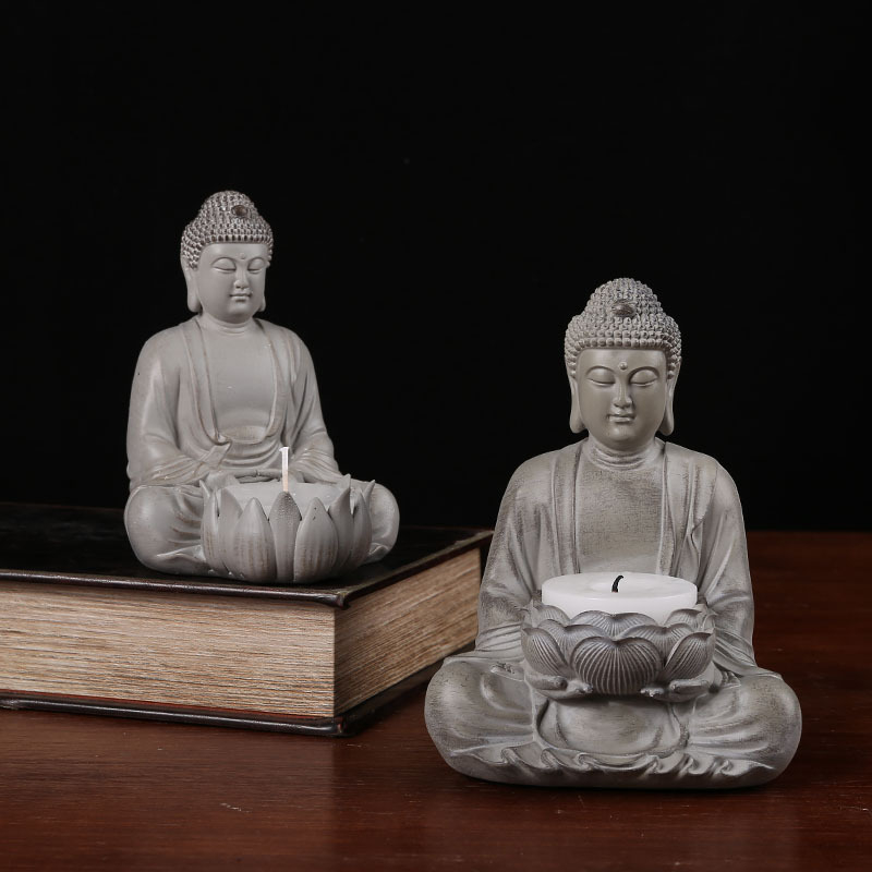 Buddha statua za stolni ukras, kineski stil, svijećnjak, smola