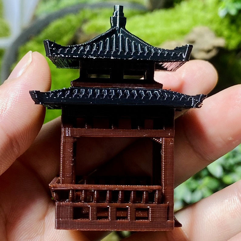 Model kineske arhitekture za mikropejzaž s kvadratnim paviljonom, plastika, 3D ispis