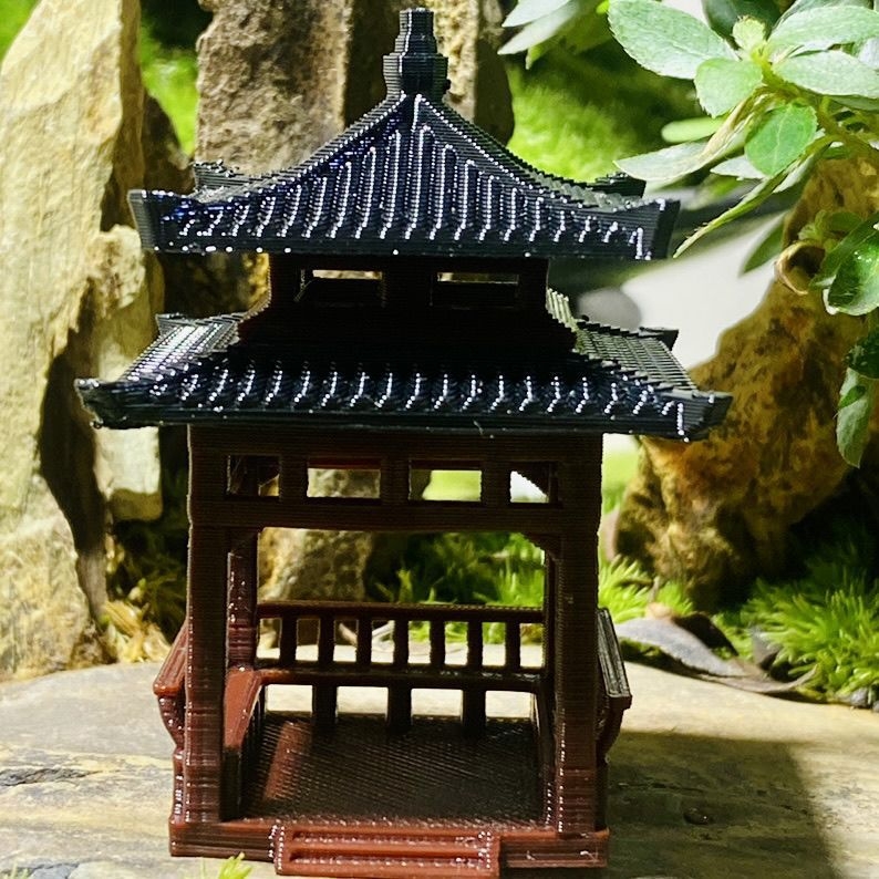 Model kineske arhitekture za mikropejzaž s kvadratnim paviljonom, plastika, 3D ispis