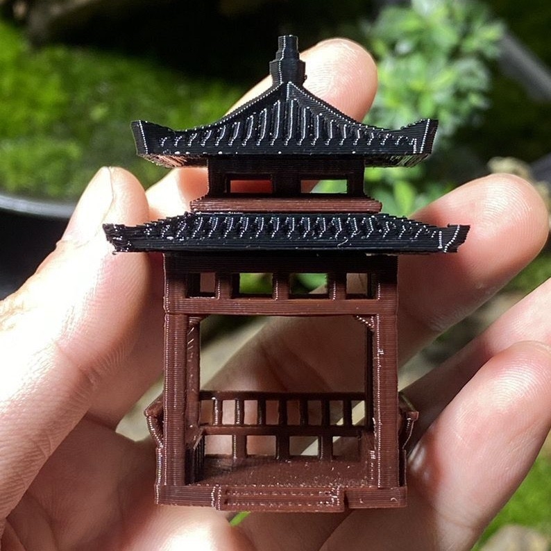 Model kineske arhitekture za mikropejzaž s kvadratnim paviljonom, plastika, 3D ispis