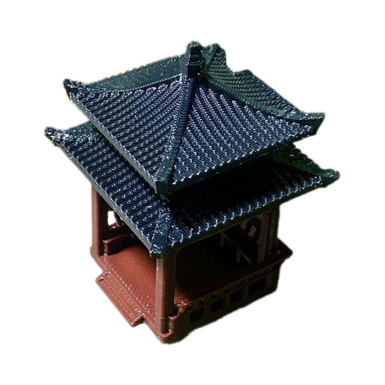 Model kineske arhitekture za mikropejzaž s kvadratnim paviljonom, plastika, 3D ispis