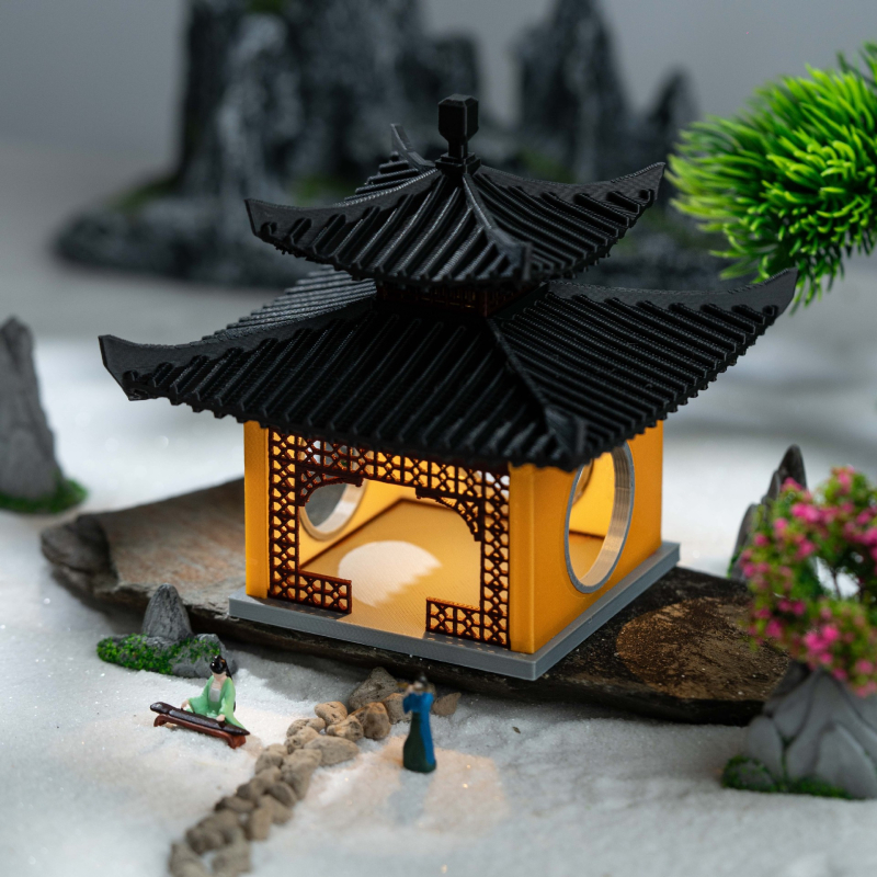 3D mikro pejzaž s osvijetljenjem, dovršen arhitektonski model, bonsai, kamenjara, akvarij, kineski ukrasi