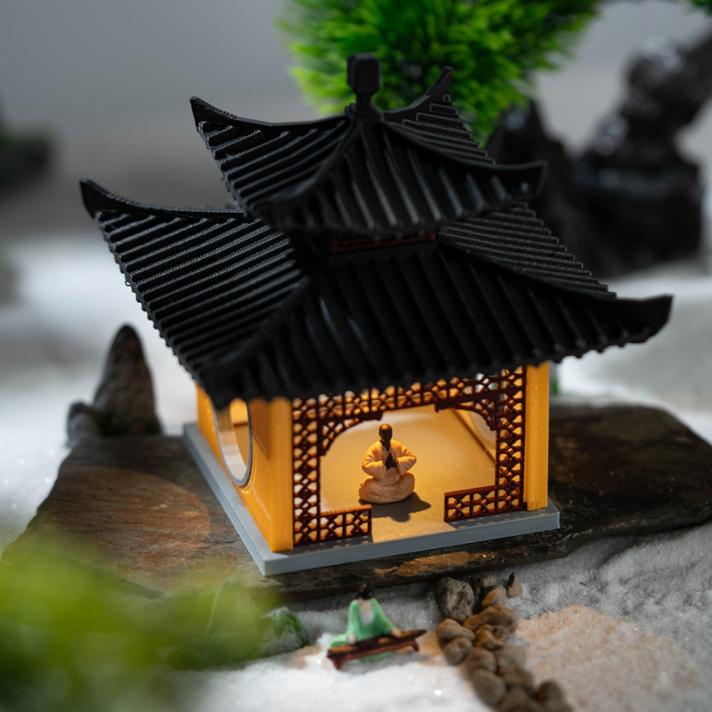 3D mikro pejzaž s osvijetljenjem, dovršen arhitektonski model, bonsai, kamenjara, akvarij, kineski ukrasi