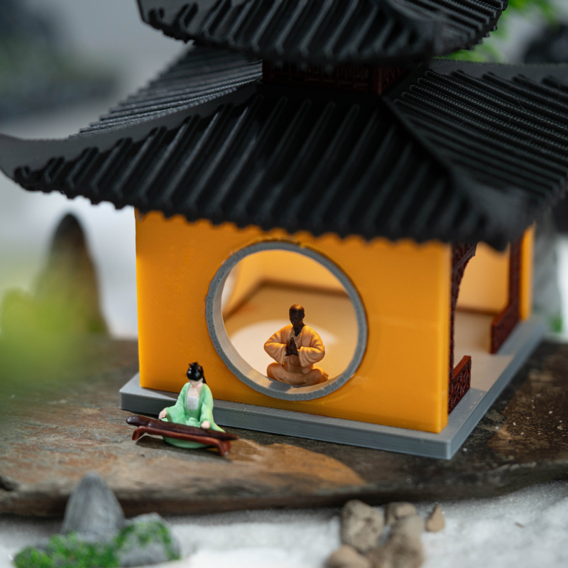 3D mikro pejzaž s osvijetljenjem, dovršen arhitektonski model, bonsai, kamenjara, akvarij, kineski ukrasi