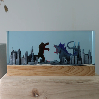 Godzilla noćna svjetiljka od smole s mikro pejzažem – moderni minimalistički ručni rad, idealan poklon za prijatelje i kolege