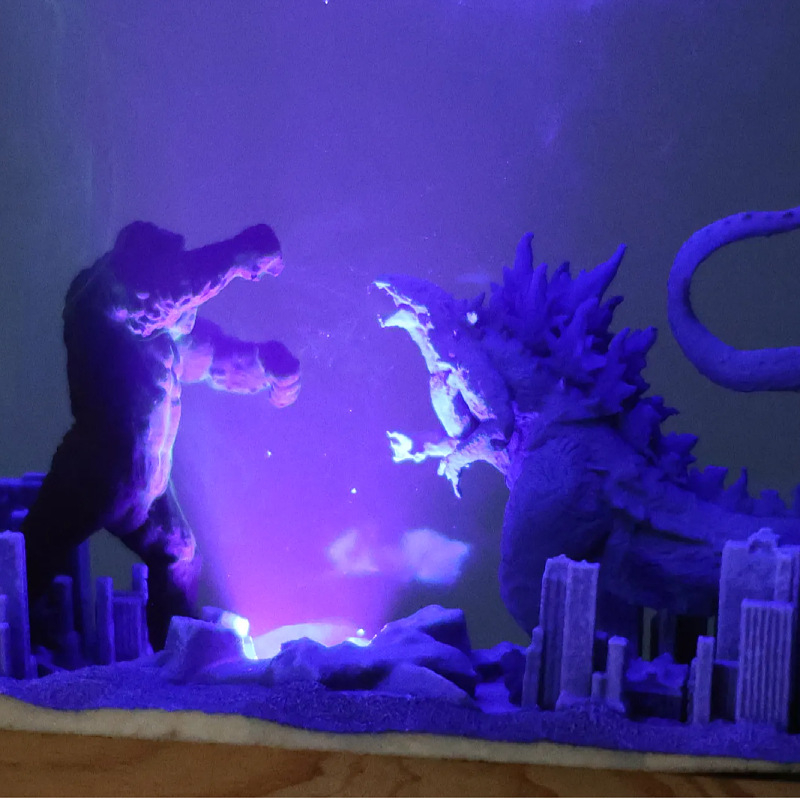 Godzilla noćna svjetiljka od smole s mikro pejzažem – moderni minimalistički ručni rad, idealan poklon za prijatelje i kolege