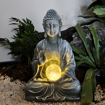 Zen Buddha statua, ornament od smole, solarno napajanje za dom i vrt, religijska figurica