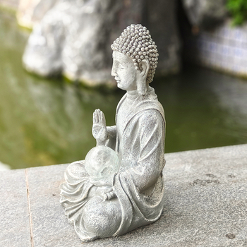 Zen Buddha statua, ornament od smole, solarno napajanje za dom i vrt, religijska figurica