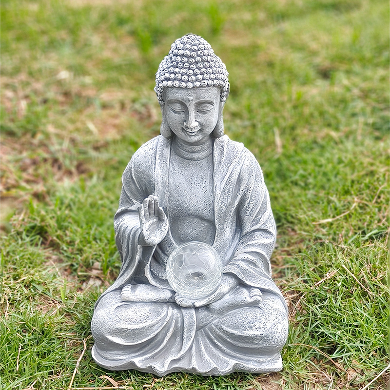 Zen Buddha statua, ornament od smole, solarno napajanje za dom i vrt, religijska figurica