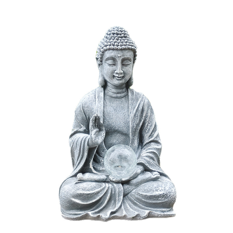 Zen Buddha statua, ornament od smole, solarno napajanje za dom i vrt, religijska figurica
