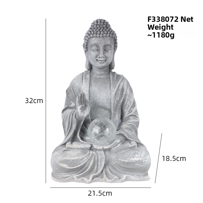 Zen Buddha statua, ornament od smole, solarno napajanje za dom i vrt, religijska figurica