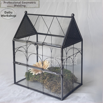 Casă geometrică de flori din sticlă și rezervor pentru animalul de companie, ramă din cupru, personalizabil, stil simplu și modern, realizată prin tăiere și sudare.