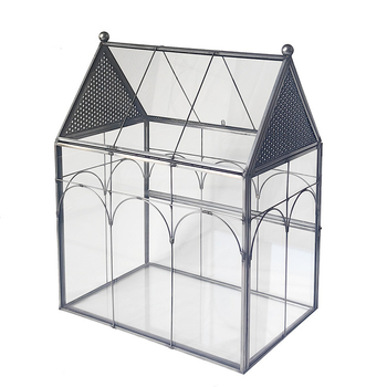 Casă geometrică de flori din sticlă și rezervor pentru animalul de companie, ramă din cupru, personalizabil, stil simplu și modern, realizată prin tăiere și sudare.