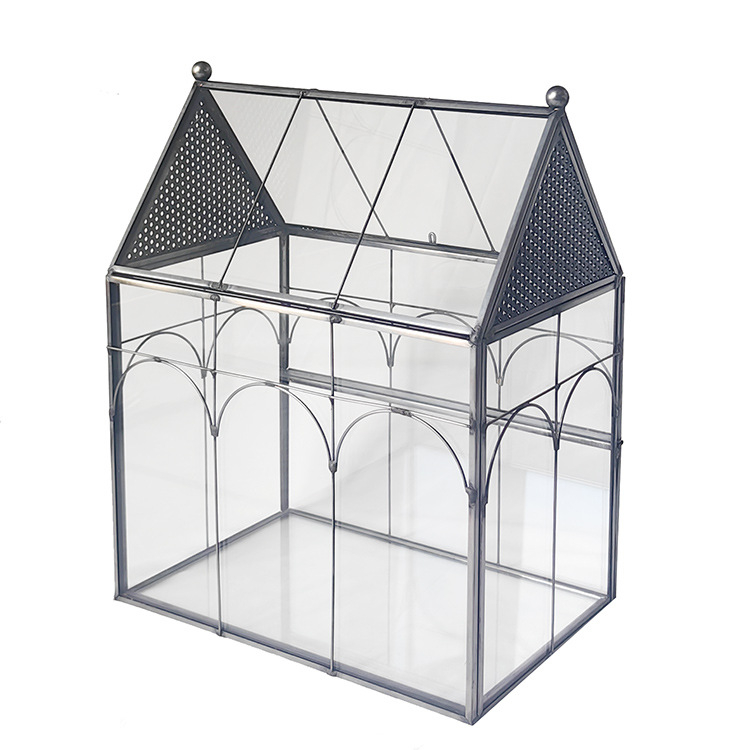 Casă geometrică de flori din sticlă și rezervor pentru animalul de companie, ramă din cupru, personalizabil, stil simplu și modern, realizată prin tăiere și sudare.