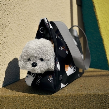 Légáteresztő kisállat-kimenő táska macska fej kilátszó dizájnnal, kettős használatú: crossbody és kézitáska, selyem virág dísz